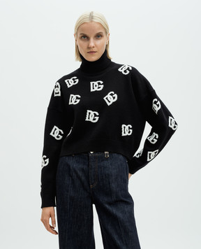 Dolce&Gabbana Чорний укорочений светр з вовни у візерунок DG FXW11TJCVYX