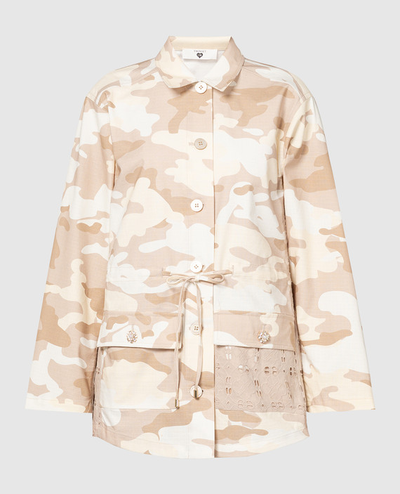 Beige camo print shirt with embroidery
