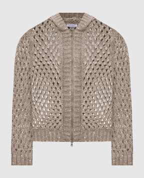 Brunello Cucinelli Бежевий ажурний кардиган з капюшоном MEA338206