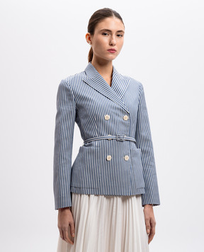 Christian Dior Блакитний двобортний жакет з шовком в смужку 211V16A7150