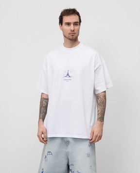 Vetements Белая футболка с принтом Paris UA66TR705Wm