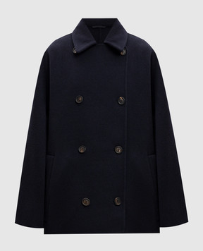 Brunello Cucinelli Голубое двубортное пальто из шерсти и кашемира с цепочкой мониль MD5327871