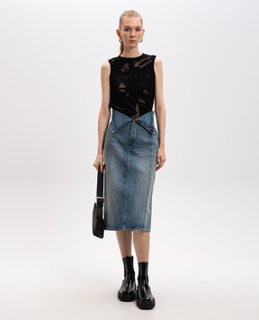 Alexander McQueen Чорний топ з прозорими вставками 815574QCAL0