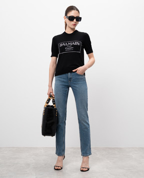 Balmain Черный топ из шерсти с узором логотипа EF1KA115KH87