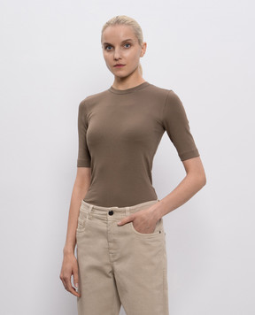 Brunello Cucinelli Коричневий топ в рубчик з ланцюжком моніль MPTC8BJ310