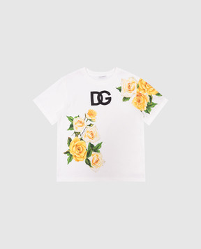 Dolce&Gabbana Дитяча біла футболка в принт Rose L5JTMEG7K4F812+