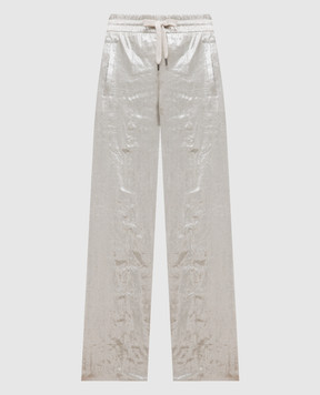 Brunello Cucinelli Сріблясті штани з льоном ML155P8538