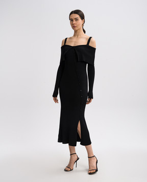 Twinset Чорна сукня міді в рубчик з емблемою логотипа 251TP3030