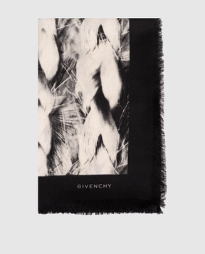 Givenchy Черный платок из шерсти и шелка в принт 710009369001
