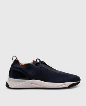 Santoni Сині снокери FLIN з вставками зі шкіри MBIO21601BINNHOD