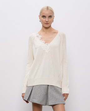 Ermanno Scervino Life Білий пуловер з вовною та кашеміром з мереживом D474M504APNJG