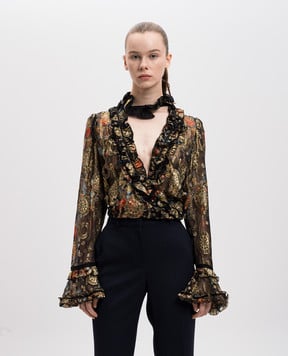 Roberto Cavalli Блуза із шовку на запах у візерунок DWT700