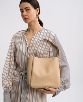 Twinset Бежевая кожаная сумка Forever с логотипом 251TD8332