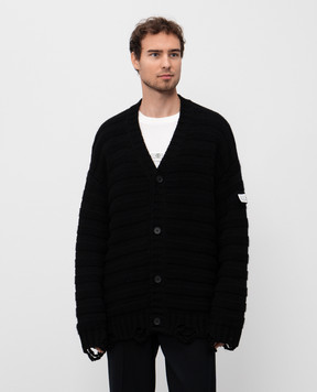 Maison Margiela MM6 Черный кардиган с шерстью с прорехами SH0HP0005M13040