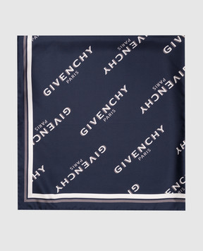 Givenchy Синий платок из шелка в принт логотипа 710009495002