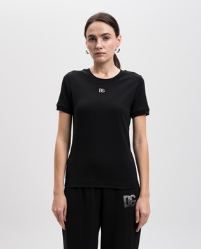 Dolce&Gabbana Чорна футболка з логотипом DG з кристалами F8N08ZG7B3U