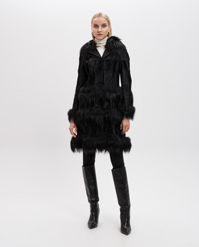 Valentino Черная шуба из овчины и меха лисы VGC14G00CPPE046