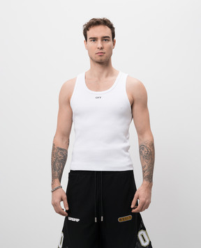 Off-White Белая майка в рубчик с логотипом логотип OMUY006C99JER001