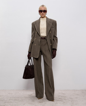 Ermanno Scervino Коричневий двобортний жакет з вовни, шовку та кашеміру у візерунок D476I723OQR