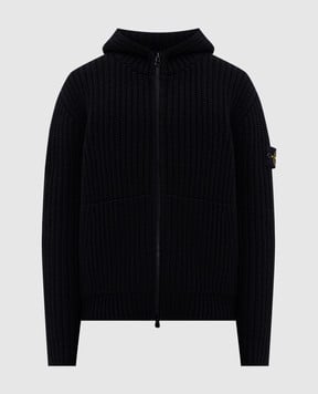Stone Island Чорний кардиган з вовни і кашеміру з капюшоном K2S155100069S00N6