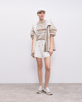 Brunello Cucinelli Коричневий топ з льоном в смужку M8Q230820