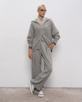 Brunello Cucinelli Сірий ажурний кардиган з вовною MNA326506