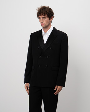 Off-White Чорний двобортний піджак з вовни OMEW001F24FAB001