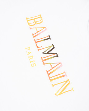 Balmain Дитяча біла футболка з вишивкою логотипа BW8Q41Z0082410
