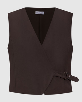 Brunello Cucinelli Коричневый жилет с шерстью на запах MPW07SW706