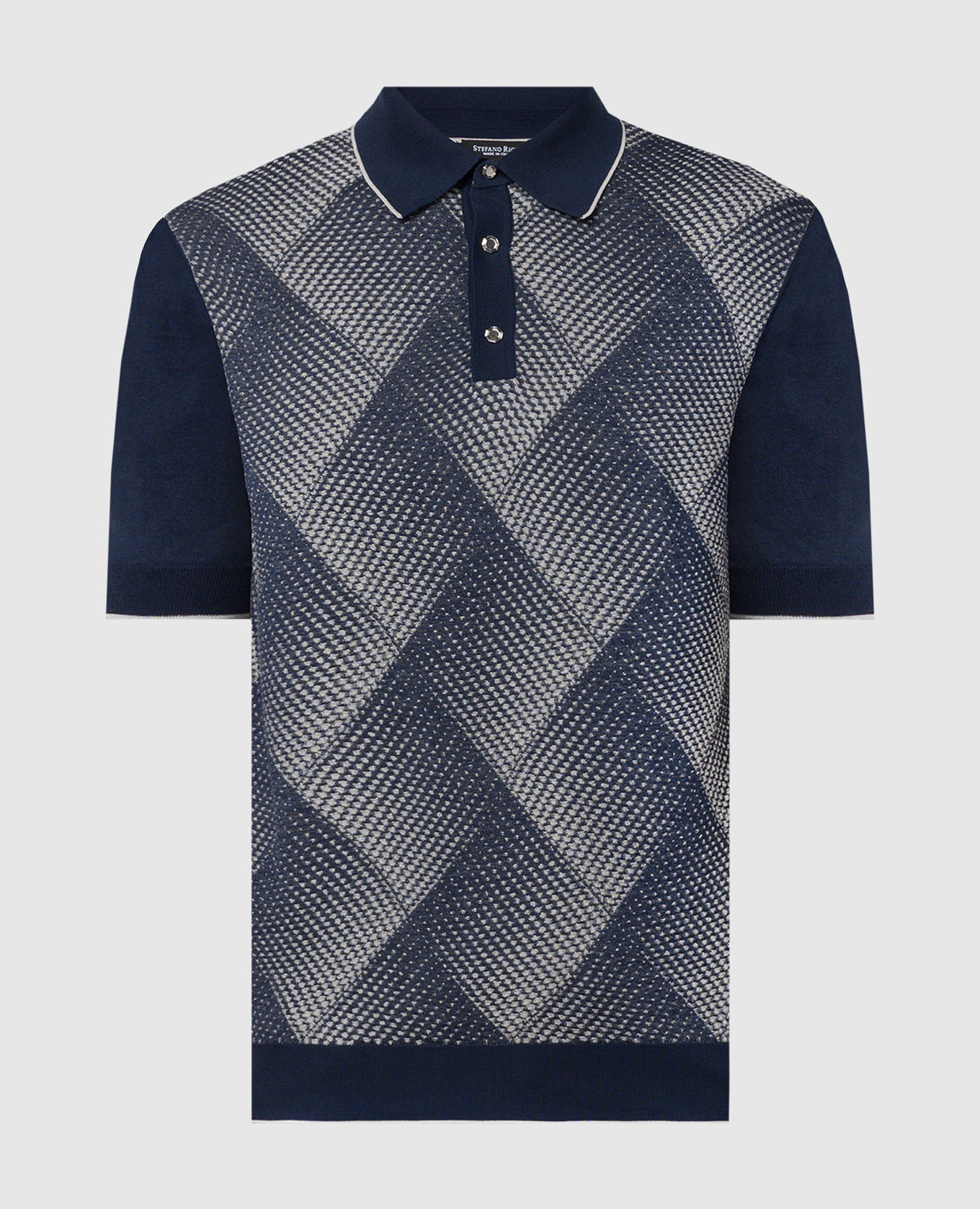Blue polo with patterned silk
