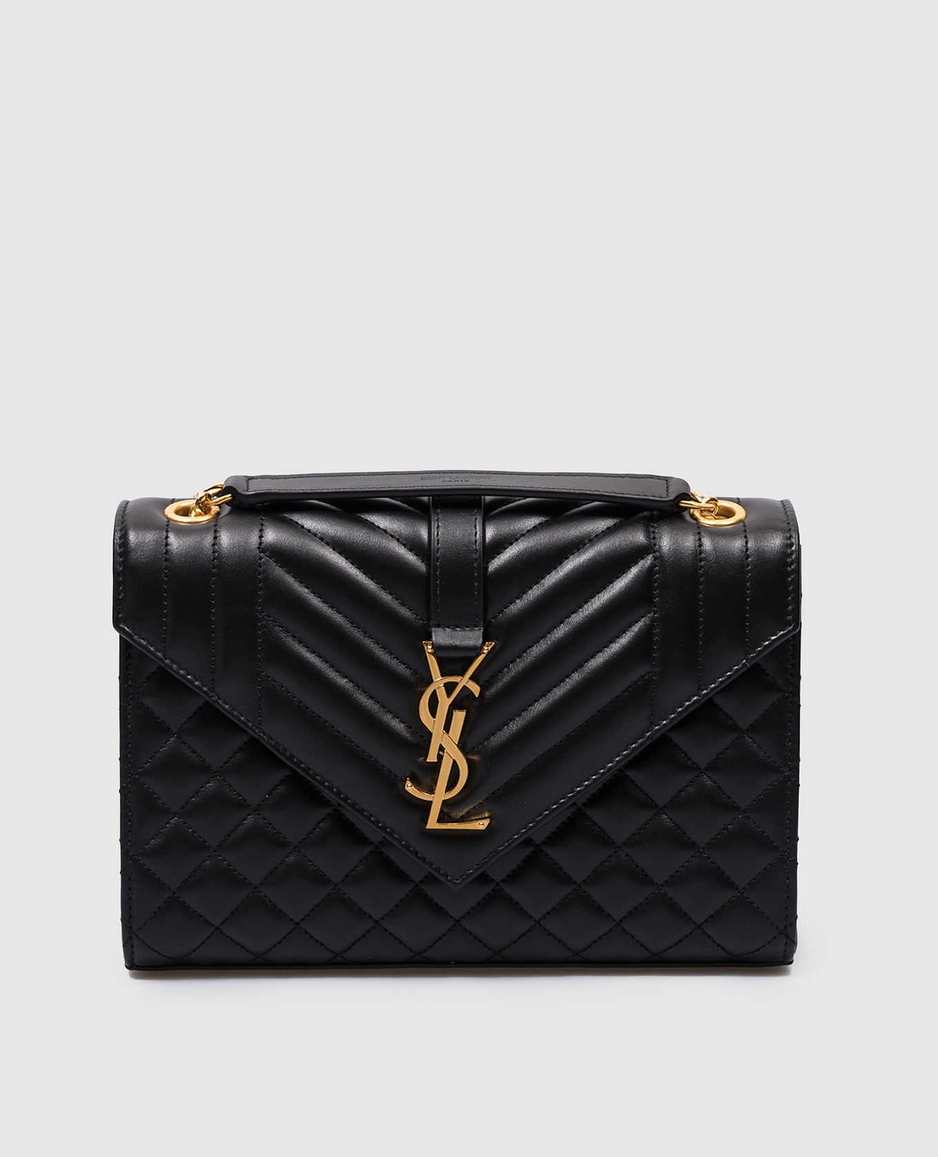 

Черная кожаная стеганная сумка-мессенджер Envelope с логотипом YSL, Черный, Сумки через плечо
