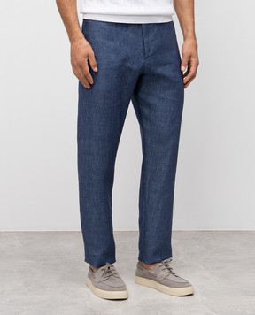 Canali Брюки синие из льна AE04999U7003