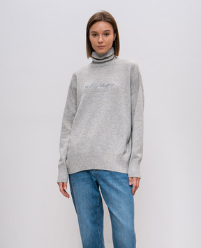 Brunello Cucinelli Серый гольф из шерсти, кашемира и шелка с вышивкой логотипа. M16709403P