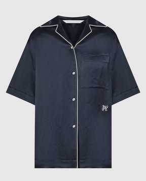 Palm Angels Голубая рубашка с леном с вышивкой логотипа PWGG005S24FAB002