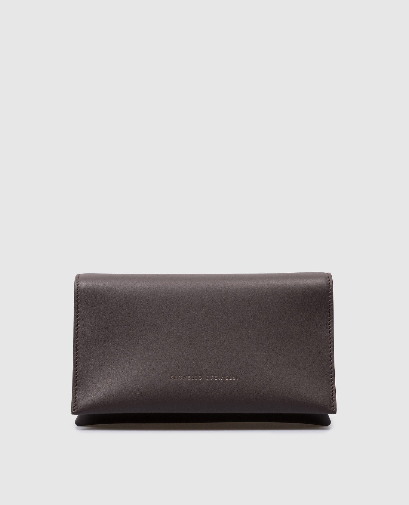 Brown leather clutch with logo
