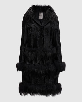 Valentino Черная шуба из овчины и меха лисы VGC14G00CPPE046
