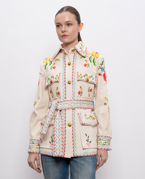 Valentino Бежева куртка з квітковою вишивкою 6B3DC04J918