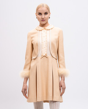 Valentino Бежевое платье с перьями 6B0VADJ0914