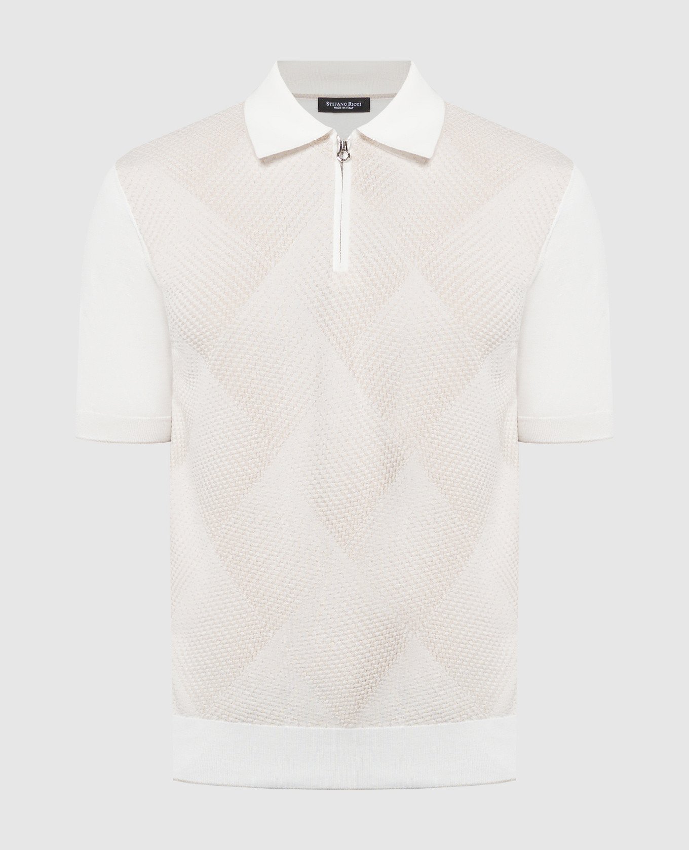 Beige polo with silk in a woven pattern