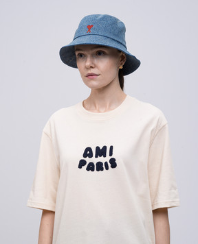 Ami Paris Синя панама з вишивкою емблеми Ami de Coeur UHA246DE0046