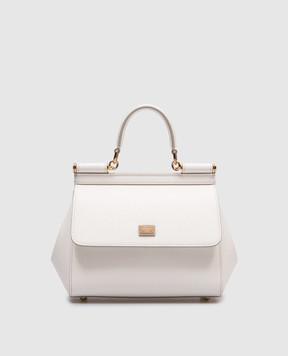 Dolce&Gabbana Біла шкіряна сумка Sicily з логотипом BB6003B1001
