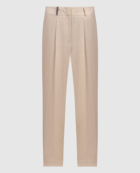 Peserico Бежеві штани з вовни та льону з ланцюжком моніль P04901D