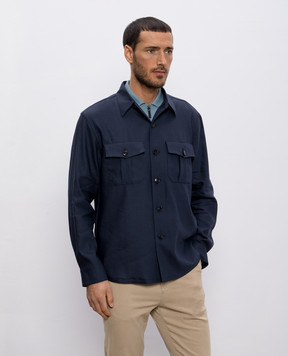 Canali Синя сорочка з льону та вовни AE0257131016