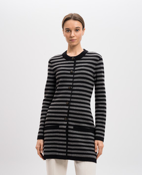Sonia Rykiel Чорний кардиган з вовни та кашеміру в смужку 16177506