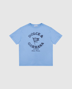 Dolce&Gabbana Детская синяя футболка с принтом логотипа L4JTHVG7OJY36