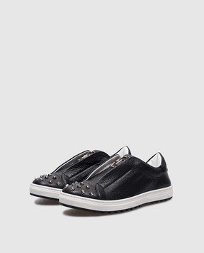 Philipp Plein Детские черные кожаные кеды Tom с заклепками BSC00153538