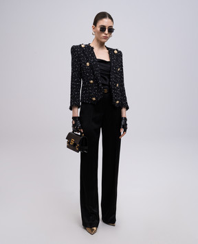 Balmain Черный твидовый жакет EF0SC226XL06