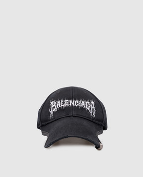 Balenciaga Чорна кепка Metal Outline з вінтажним ефектом з вишивкою логотипа 771963410B2