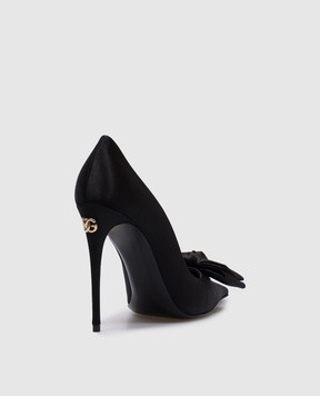 Dolce&Gabbana Чорні атласні туфлі  з металевим логотипом DG CD1892A3I64