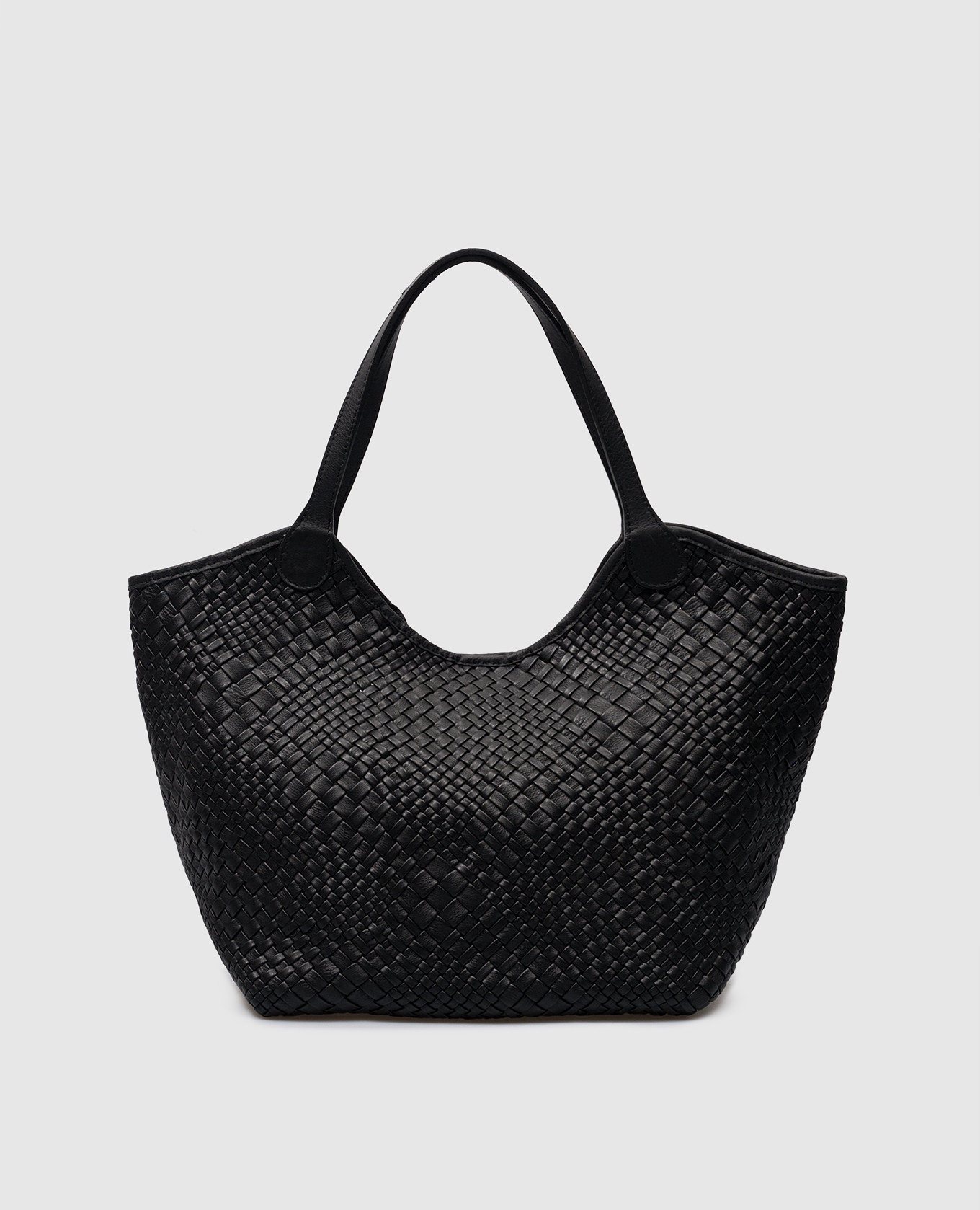 Black leather woven tote bag